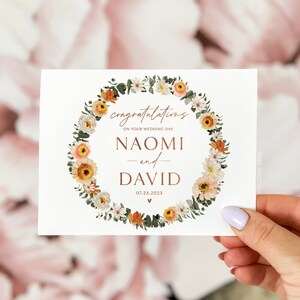 Carte de mariage personnalisée, carte de félicitations de jour de mariage, carte de mariage d'automne, carte de félicitations de mariage, carte de jour de mariage floral