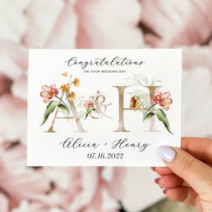 Carte de mariage personnalisée, Carte de félicitations pour le jour du mariage, Carte de mariage, Carte de félicitations de mariage, Carte de mariage florale, Mariage