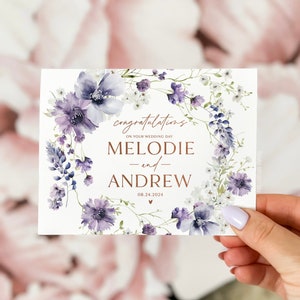Carte personnalisée pour le jour du mariage, carte de félicitations pour le jour du mariage, carte de mariage florale, carte de félicitations de mariage, carte de mariage de fleurs sauvages