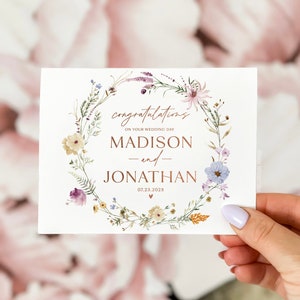 Carte de mariage personnalisée, carte de félicitations de jour de mariage, carte de mariage de fleurs sauvages, carte de félicitations de mariage, carte de jour de mariage floral