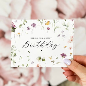 Carte d'anniversaire de fleurs sauvages, carte de joyeux anniversaire, carte d'anniversaire, carte d'anniversaire personnalisée, carte d'anniversaire florale, carte d'anniversaire pour elle, anniversaire