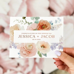 Carte de mariage personnalisée, Carte de félicitations pour le jour du mariage, Carte de mariage florale, Carte de félicitations pour mariage, Carte de mariage personnalisée