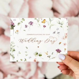 Floral Wedding Day Card, Congrats Wedding Day Card, Wedding Day Card, Congratulations Wedding Card, Foil Wedding Day Card, Real Foil