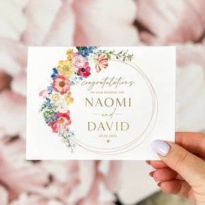 Carte de jour de mariage personnalisée, carte de jour de mariage de félicitations, carte de jour de mariage de fleurs, carte de mariage de félicitations, carte de jour de mariage floral