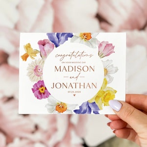 Personalized Wedding Day Card, Congrats Wedding Day Card, Floral Wedding Day Card, Congratulations Wedding Card, Wildflower Wedding Day Card