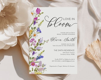 Invitation nuptiale de douche amour en fleurs, invitation florale de douche nuptiale, modèle modifiable d'invitation de douche nuptiale, douche nuptiale, #FINA