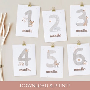Cartes d'étapes à imprimer pour bébés, bébés animaux unisexes, cadeau de baby shower, cartes d'étapes clés, cartes d'étapes clés, cadeau de naissance