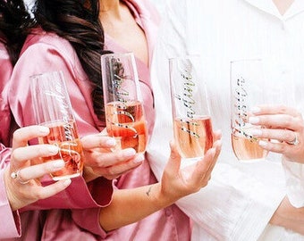 Bridesmaid Personalized Champagne Flutes, Bridesmaid Proposal, Bridesmaid Gift, Bridal Party Gift, Bridesmaid Proposal Gift, Stemless Flutes