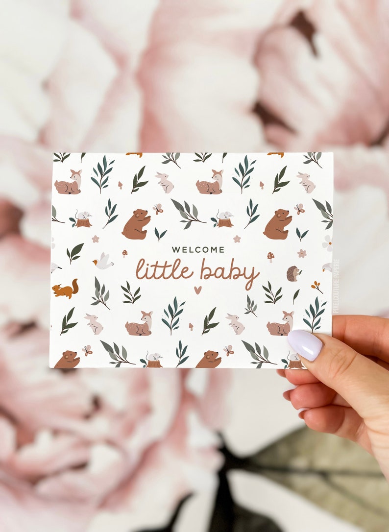 Welcome New Baby Card, Welcome to the World Card, New Baby Girl Card, New Baby Boy Card, Card for Newborn, Baby Congratulations Card, Baby image 1