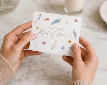 Carte de proposition de demoiselle d'honneur personnalisée, fleurs sauvages, serez-vous ma demoiselle d'honneur, demande de mariage personnalisée, boîte cadeau