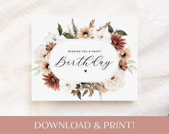 Printable Birthday Card, Boho Birthday Card, Happy Birthday Digital Printable Card, Birthday Card, Digital Birthday Card, Printable Card