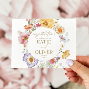 Personalized Wedding Day Card, Congrats Wedding Day Card, Floral Wedding Day Card, Congratulations Wedding Card, Wildflower Wedding Day Card