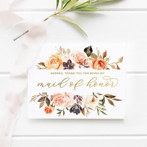 Merci d'être ma carte de demoiselle d'honneur, carte de remerciement de mariage, carte de remerciement de demoiselle d'honneur, carte de remerciement, carte de remerciement de demoiselle d'honneur d'automne
