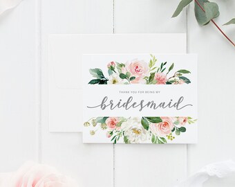 Thank you for being my bridesmaid, wedding thank you, bridesmaid thank you card, thank you card, thank you bridesmaid card, wedding card