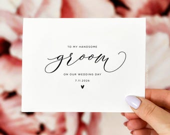 Wedding Day Card for Groom, To My Handsome Groom Card, Romantic Wedding Morning Letter, Bride to Groom Gift