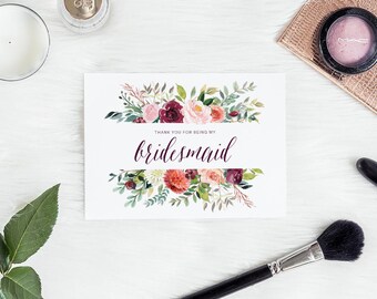 Thank you for being my bridesmaid, wedding thank you, bridesmaid thank you card, thank you card, thank you bridesmaid card, wedding card
