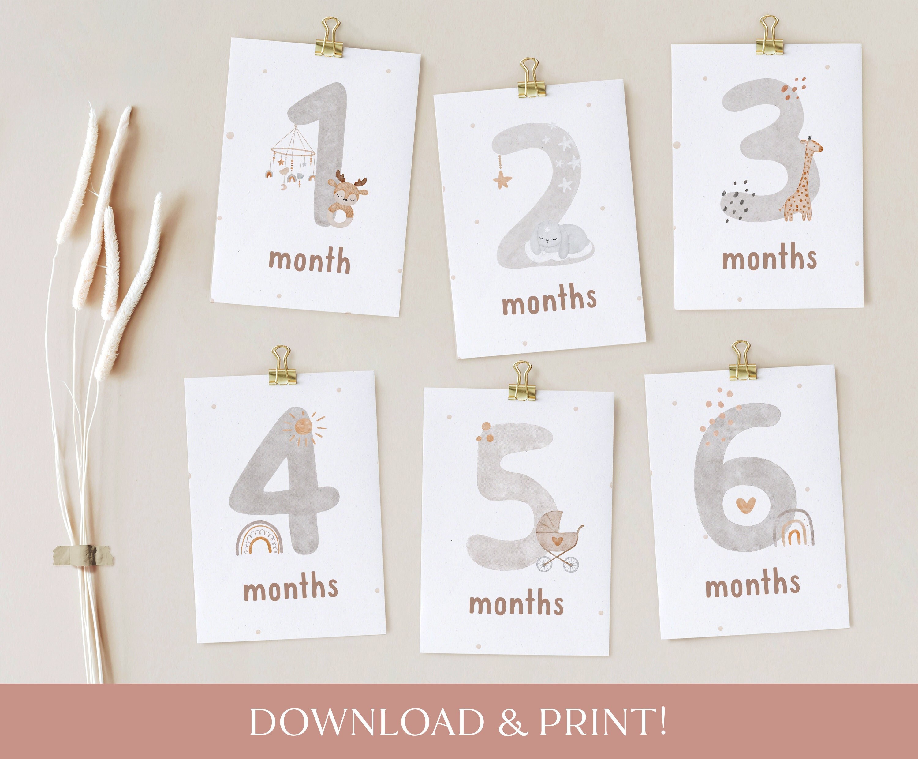 Printable Baby Milestone Cards, Unisex Baby Animals Milestone Cards ...