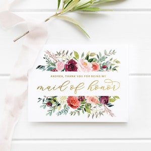 Merci d'être ma demoiselle d'honneur, merci de mariage, carte de remerciement de demoiselle d'honneur, carte de remerciement, carte de remerciement de demoiselle d'honneur, carte de mariage