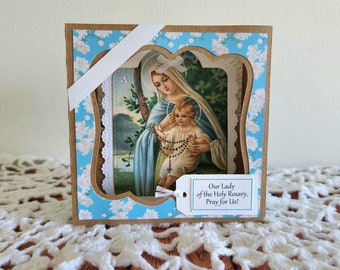 Holy Rosary Mini Shrine Keepsake Card - October Devotion