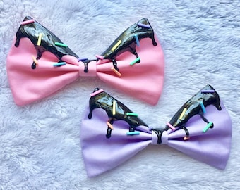 Pastel Goth Black Icing Bow with Rainbow Sprinkles
