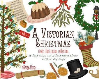 A Victorian Christmas Stock Illustrations, Clip Art, Digital Download