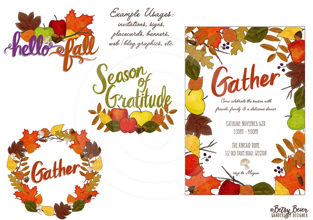 Hello Fall Hand Painted Stock Illustrations, Clip Art, Digital Download ...