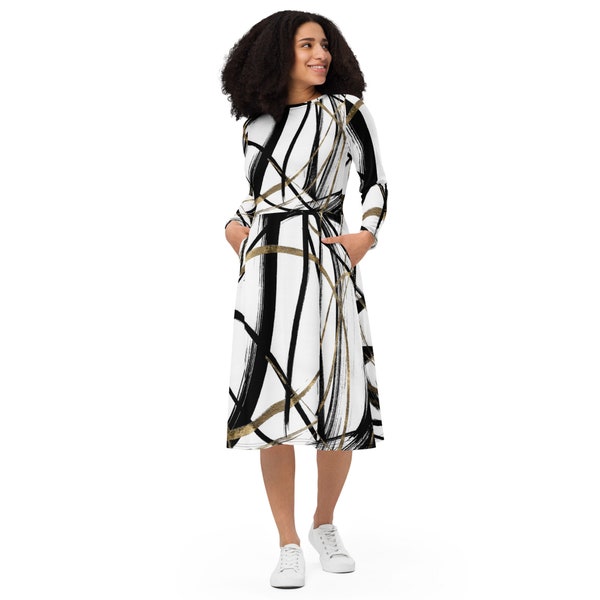 Reign All-over print long sleeve midi dress