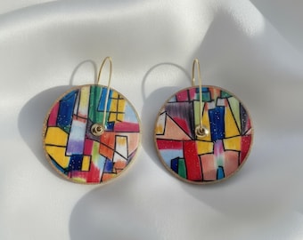 Modern Mosaic Dangles, colorful Statement earrings