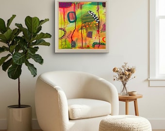 Graffiti Serenade Abstract Mixed Media Print, Framed Contemporary Wall Art (Ready-to-Hang)