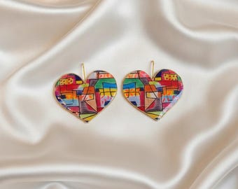 Modern Mosaic Dangles, Heart Statement earrings
