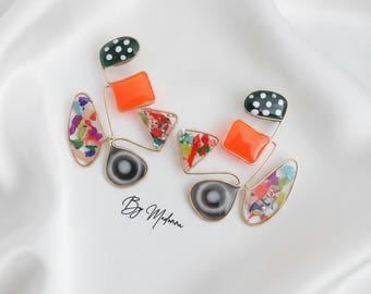 Neon Confetti Muse, Mosaic Statement Earrings