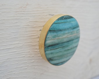 Gold Drawer Knobs with Teal Stone Inlay, Drawer Pull, Cabinet Pull, Cabinet Knobs