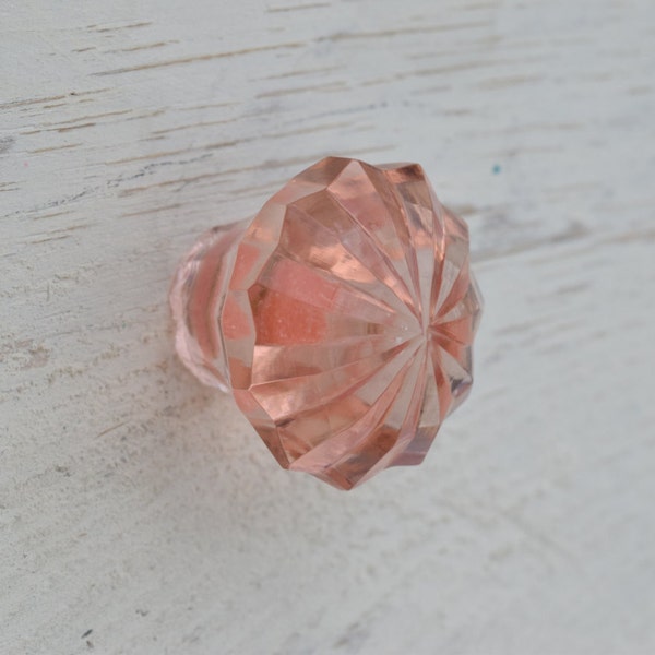 Pink Glass Drawer Knobs in Light Pink Diamond Cut Glass, Drawer Pull, Cabinet Pull, Cabinet Knobs