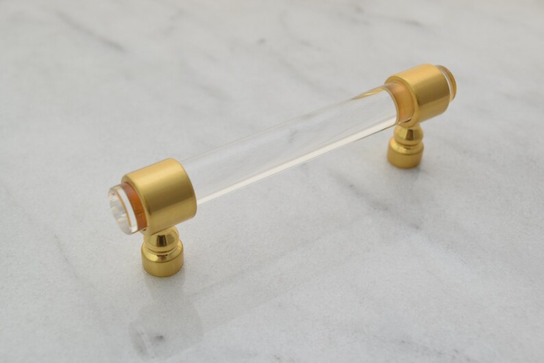 Lucite and Brushed Gold Drawer Pull Adjustable Drawer Knob Etsy