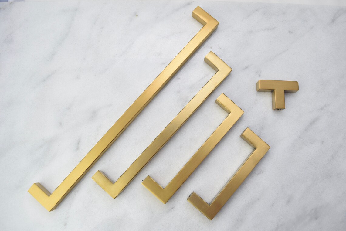 Modern Square Gold Drawer Pulls TKnob Handles Drawer Etsy