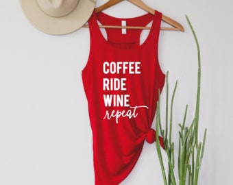 Workout Tank Tops for Women - Indoor Biking Tank - Funny Cycling Shirts with Sayings - Gym Shirt - Coffee Ride Wine Repeat Shirt