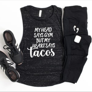 Funny Gym Tank, Gym and Tacos Workout Tanks, Funny Workout Tank Tops, Fitness Apparel, Funny Muscle Shirt, Gym Humor, Taco Shirts image 1