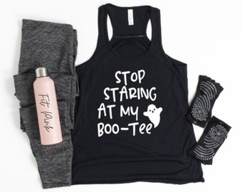 Halloween Shirts, Stop Staring at My Boo - Tee, Workout Tank Top, Women's Shirts, Gym Tank Top, Fitness Tanks, Halloween, Funny Holiday Tank