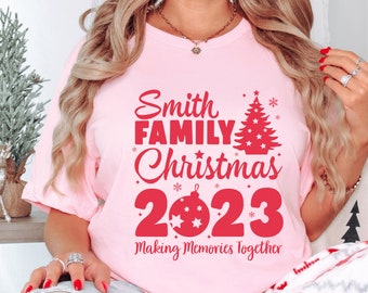 Matching Christmas Shirts - Pink Matching Holiday Apparel - 2023 Personalized Xmas Shirt - Custom Holiday Family Outfits - Personalized Tees