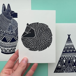 Linoprint Decorative Wall Art, Handmade Mini Print For Living Space, Black Ink, Limited Edition Artwork