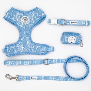 Sky Blue Palms Dog Harness: Adjustable Boho Style