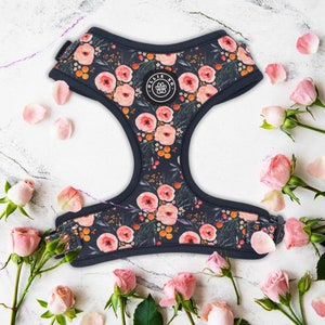Cute Adjustable Dog Harness Floral Pink Flowers Girl Dog Matching Dog Walking Set