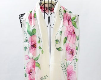 Hand painted silk scarf Simply Orchids- flower scarf-orchids scarves