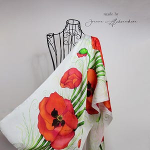Classic Poppies | 100% natural silk | Beautiful hand painted silk scarf | flower scarves | poppies scarf| batik scarf | poppy art