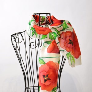Small silk scarf  -  Red poppies-hand painted silk scarf poppies