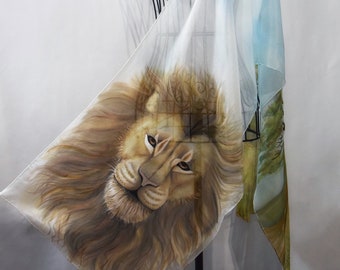 Hand painted silk scarf The Lion king