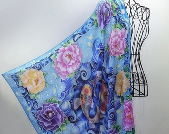 Floral Silk Scarf Mustard Yellow Ladies Grey Flower Print Flowers Pure Silk