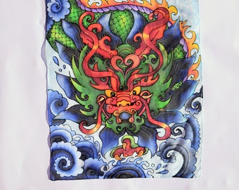 Unique hand painted silk scarf- Chinese  Dragon- The Great wall - dragon scarves-abstract scarves-art scarf-chinese art