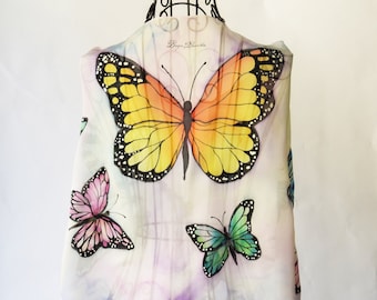 Hand painted silk scarf Lovely butterflies