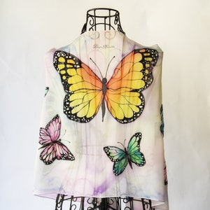 Hand painted silk scarf Lovely butterflies image 1